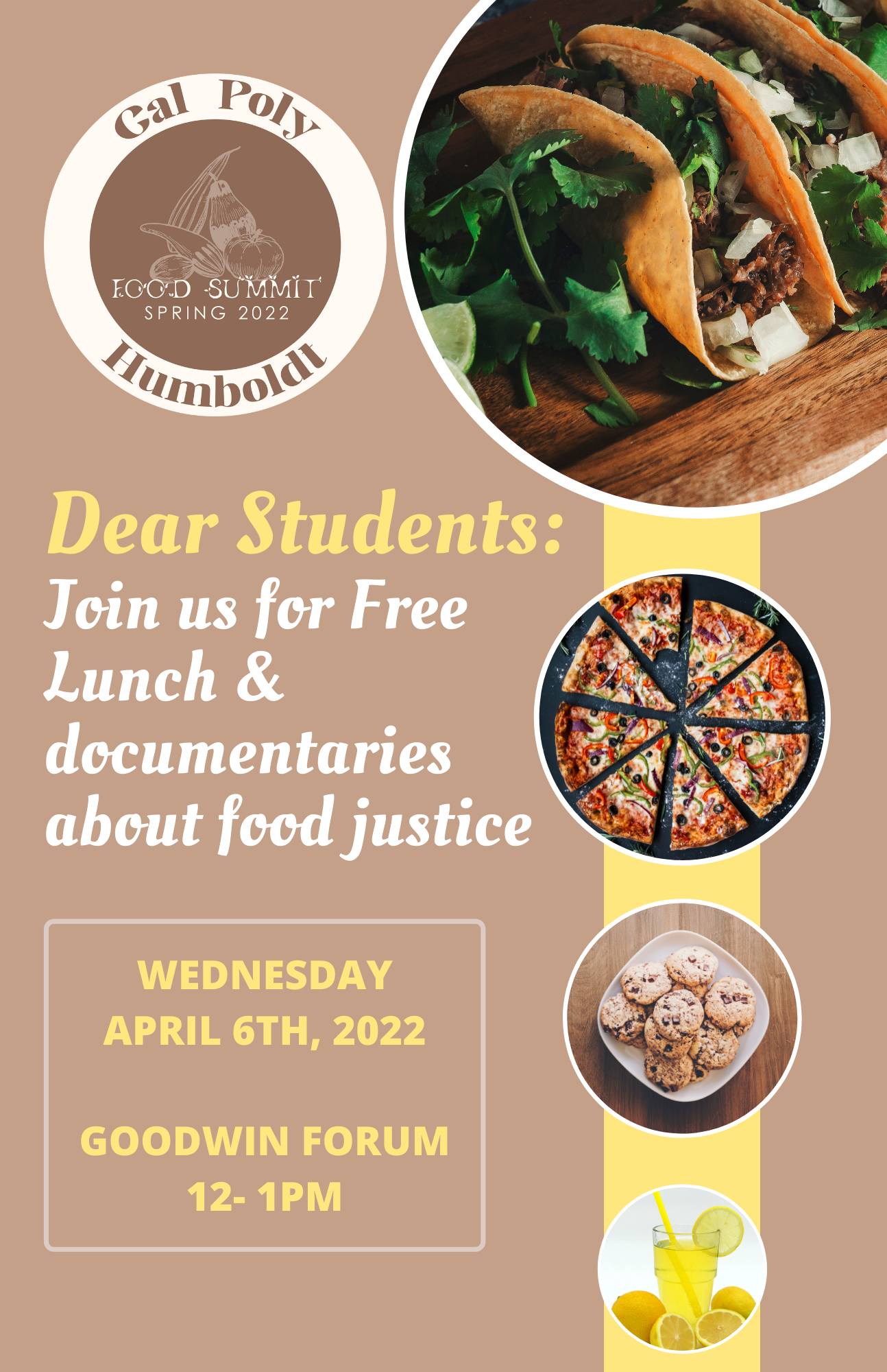 Free lunch and food justice documentaries April 6th, noon-1pm Goodwin Forum