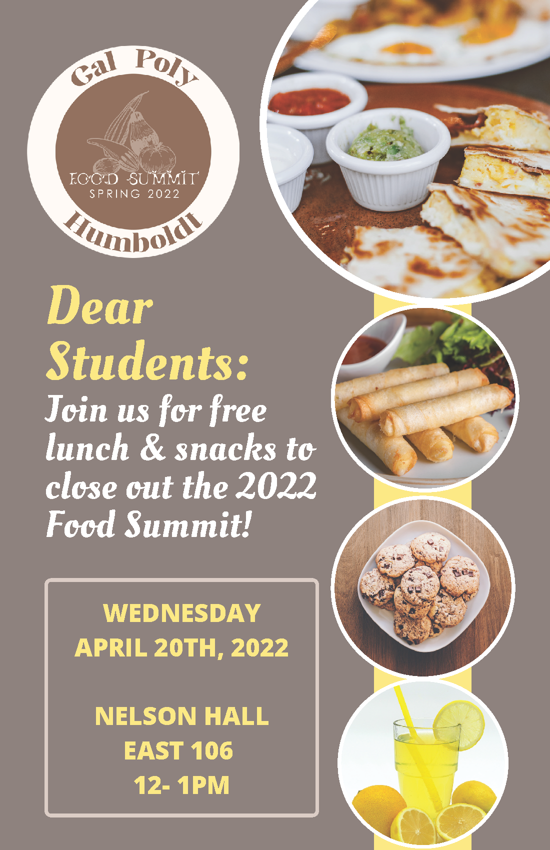 Free lunch April 20, noon- 1pm 