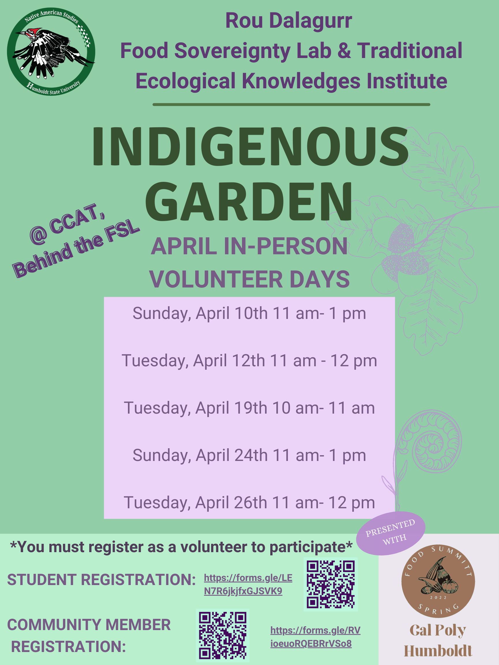 Food Sovereignty Lab Garden Volunteer Days April 10th 11am-1pm at CCAT 