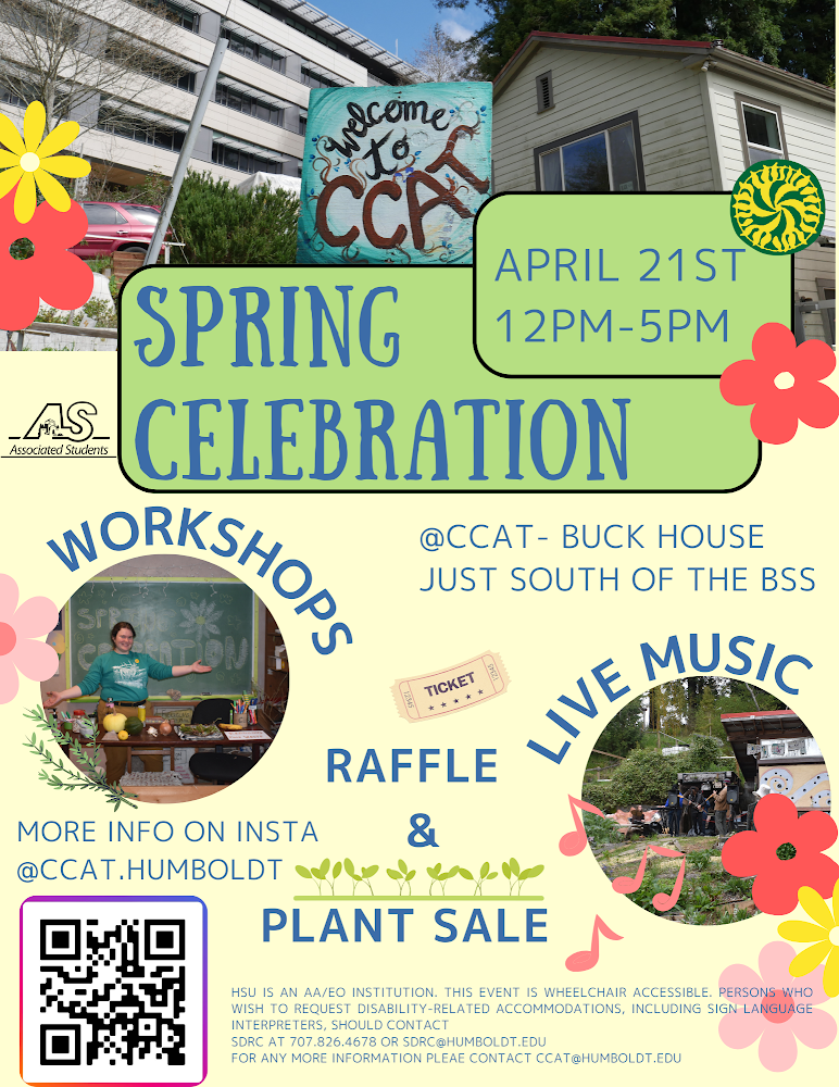 Flyer for CCAT Spring Celebration April 21 2024 12p - 5pm at CCAT