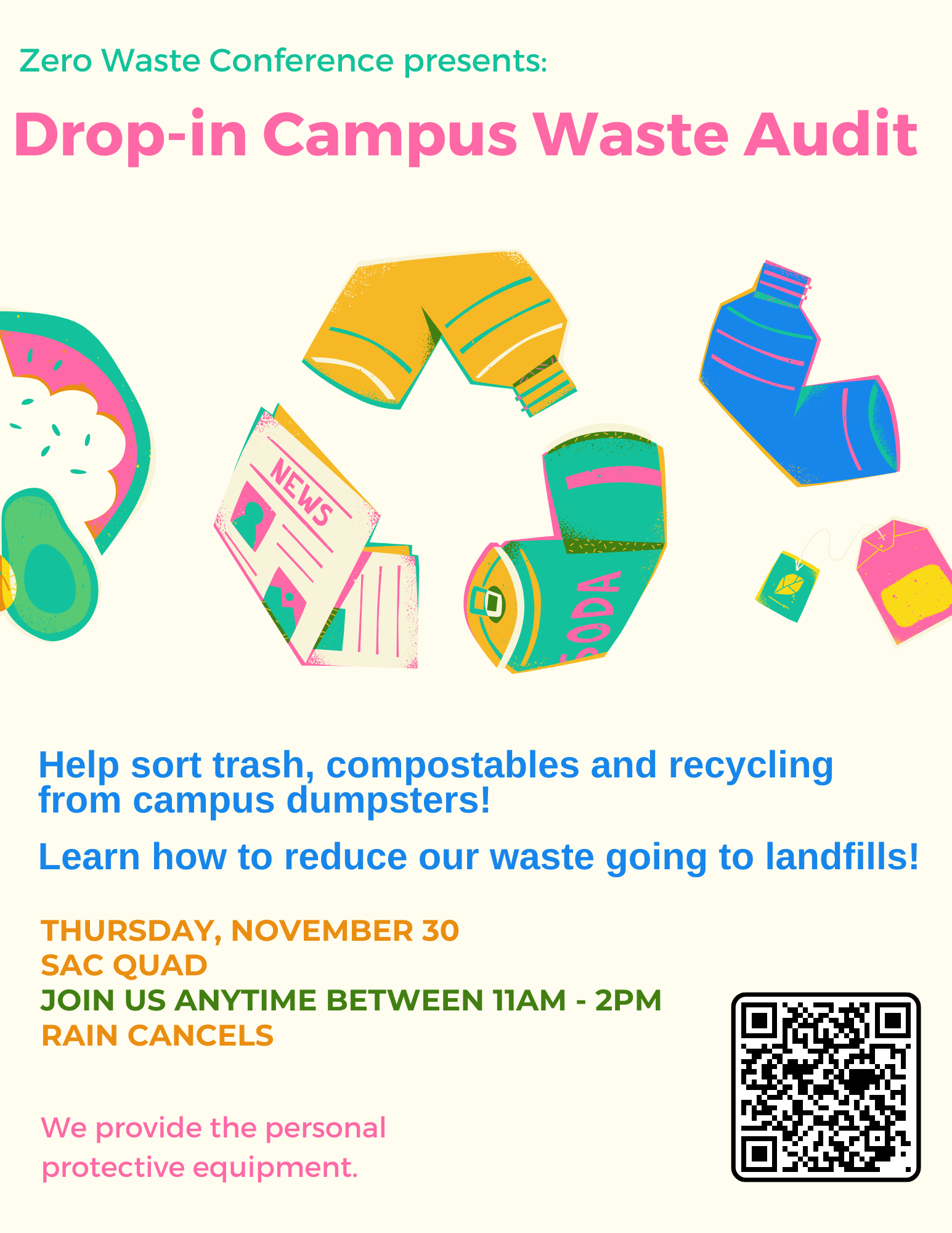 flier for a drop-in waste audit, November 30 from 11-2pm on the SAC Quad.