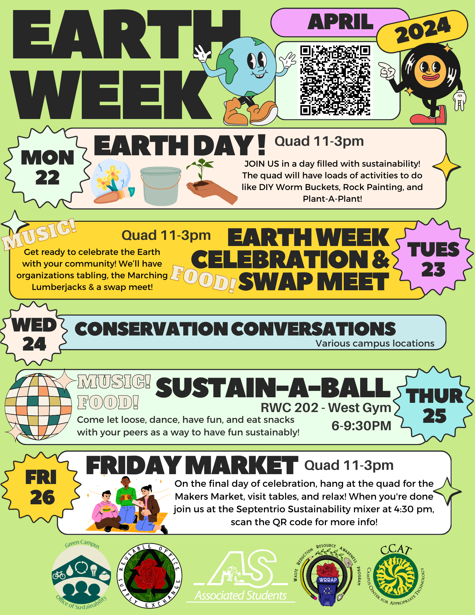 Image shows highlighted events for earth week. Click image for access to screen readable pdf. 