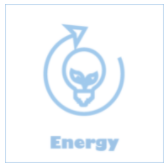 Image is an icon for Energy with a lightbulb with a plant inside and a round arrow circling it.