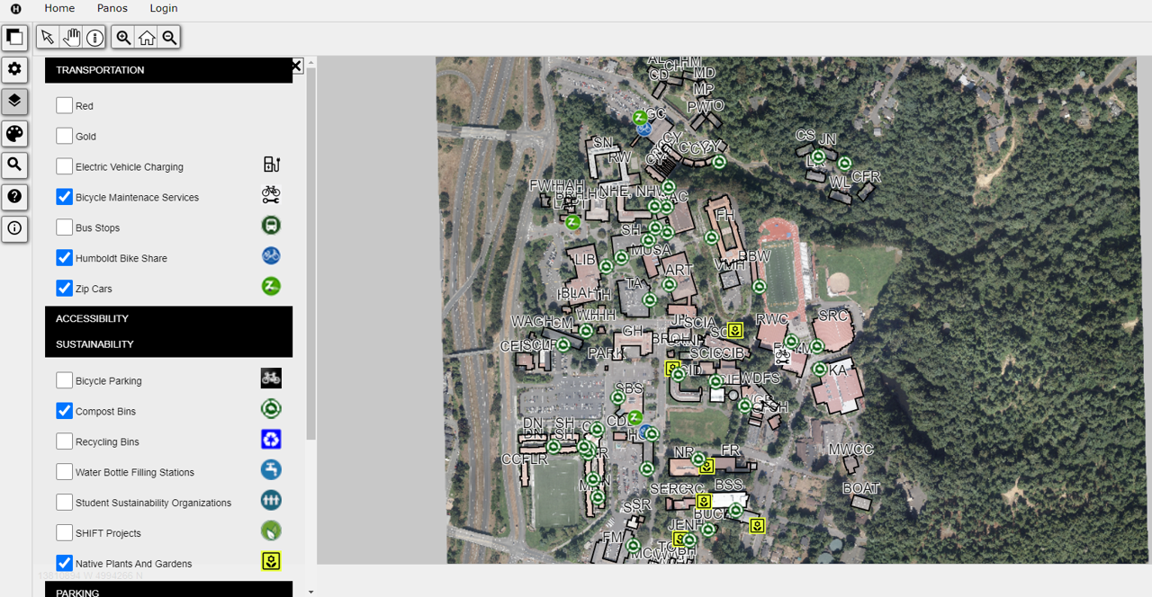 Screenshot of the interactive map. Click on the 'Settings' icon on the top left  to see the layers you can add to the map