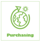 Image is an icon for Purchasing with an Earth symbol and an arrow circling around it and a sun shining at the top. 