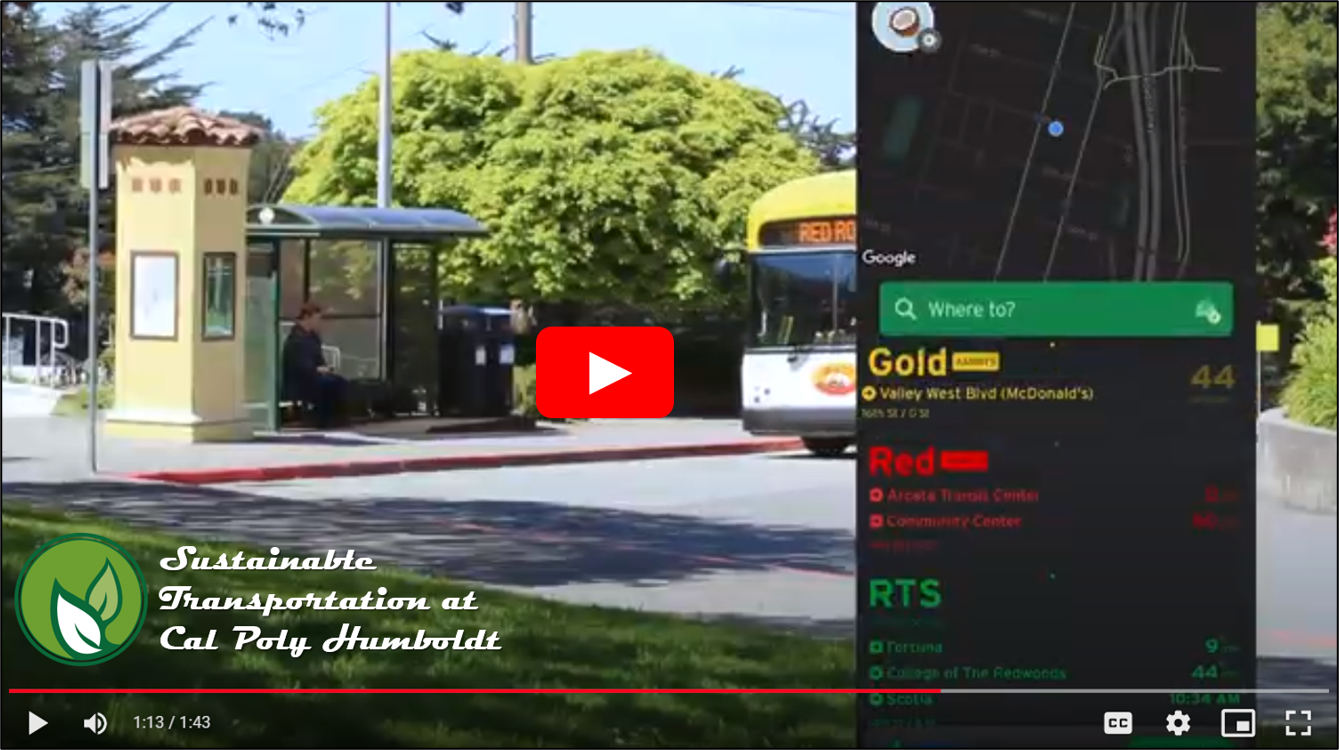 Screenshot from a short film about sustainable transportation options at Cal Poly Humboldt. Click on the screenshot to see the film