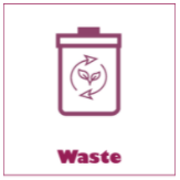Image is an icon for Waste with a garbage pail with a plant displayed on the front and an arrow circling the plant. 
